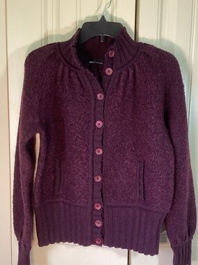 Moda International Women's Wool blend Dark Plum Button Front Cardigan